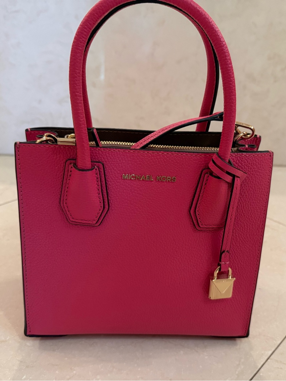 NWOT Michael Kors Mercer Small Satchel Pink Pebbled Leather Crossbody Dust Bag